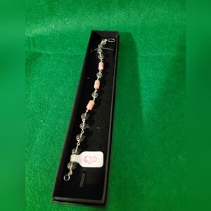 Artisan Silver Bracelet With Clear And Pink Beads